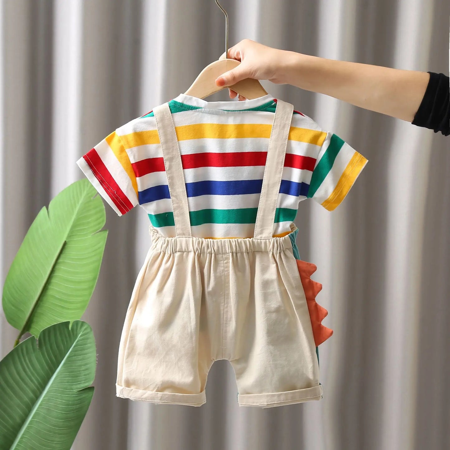 Dinosaur-Themed Striped Kids' Outfit