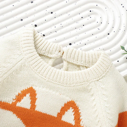 Fox Print Striped Sweater for Kids