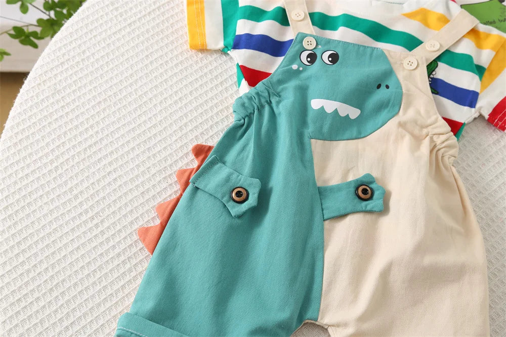 Dinosaur-Themed Striped Kids' Outfit