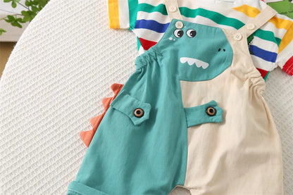 Dinosaur-Themed Striped Kids' Outfit