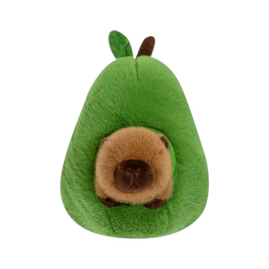 Avocado-Cuddling Capybara Plush Toy