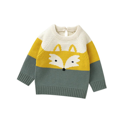 Fox Print Striped Sweater for Kids