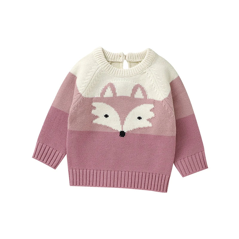 Fox Print Striped Sweater for Kids