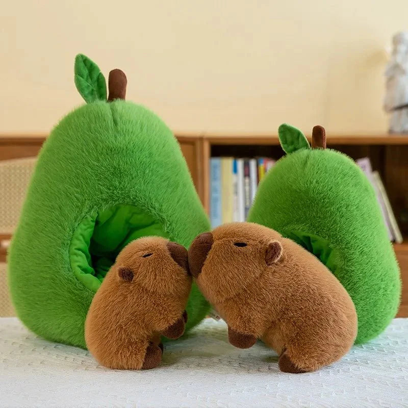 Avocado-Cuddling Capybara Plush Toy