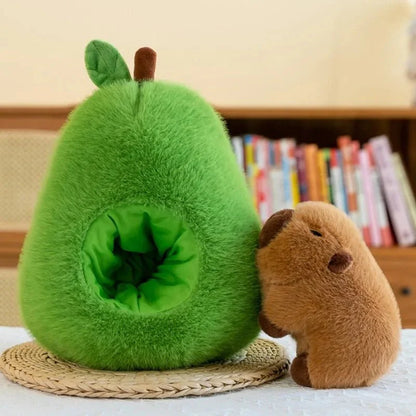 Avocado-Cuddling Capybara Plush Toy