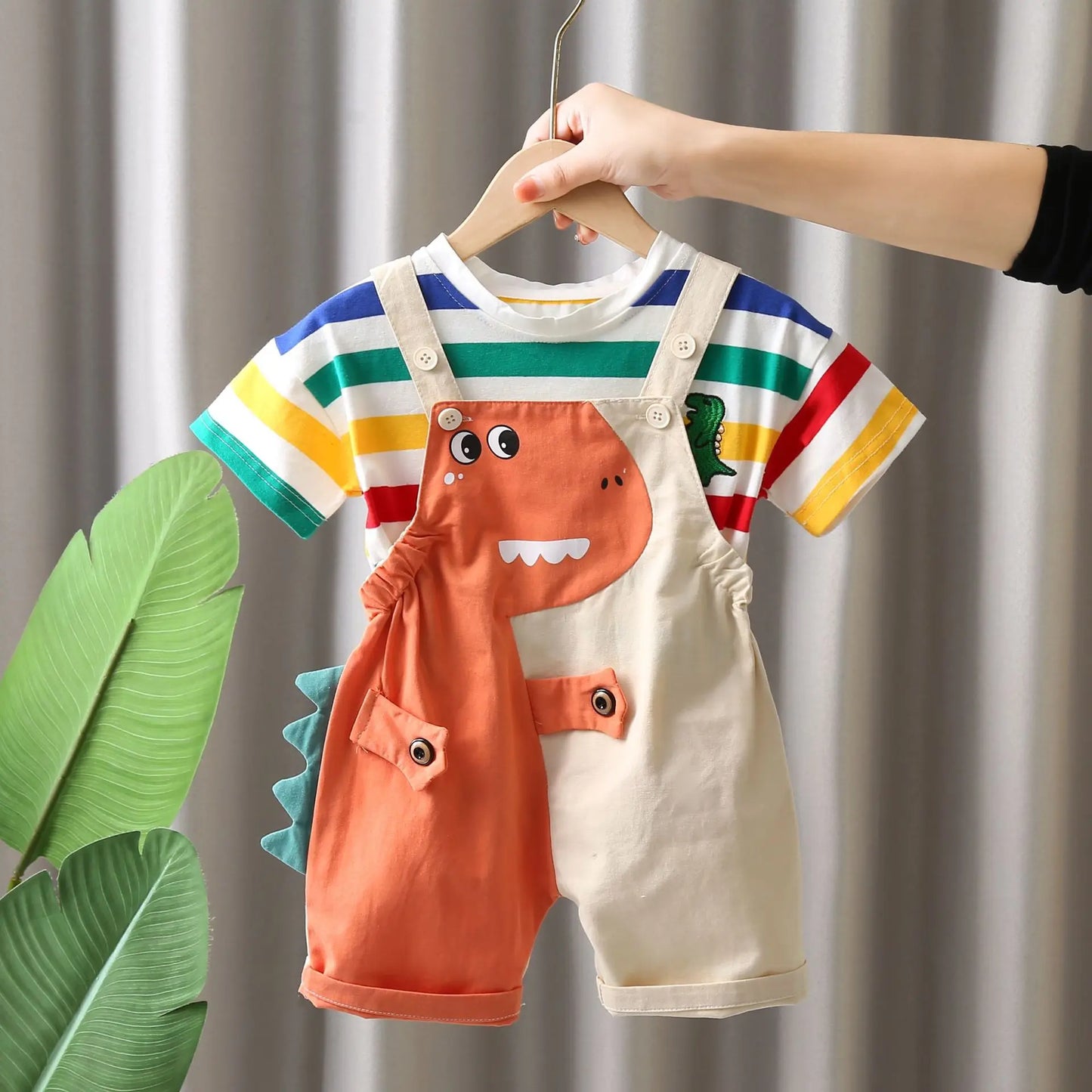 Dinosaur-Themed Striped Kids' Outfit