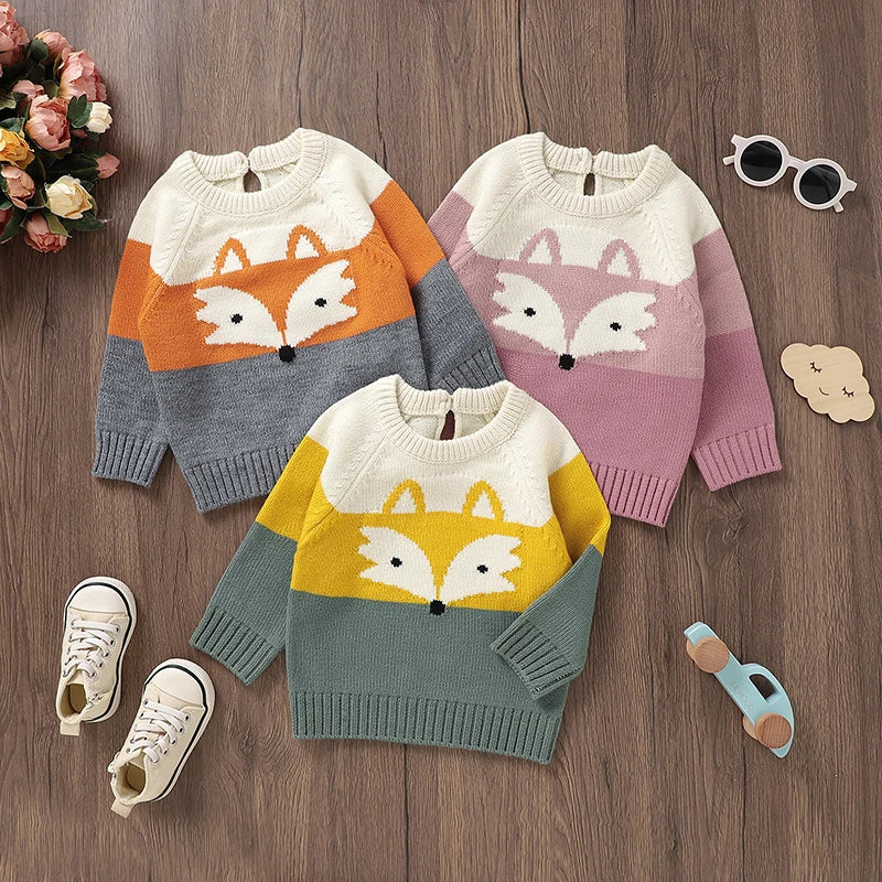 Fox Print Striped Sweater for Kids