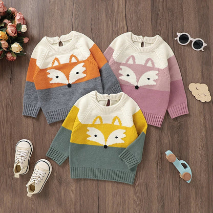 Fox Print Striped Sweater for Kids