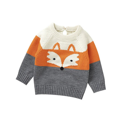 Fox Print Striped Sweater for Kids