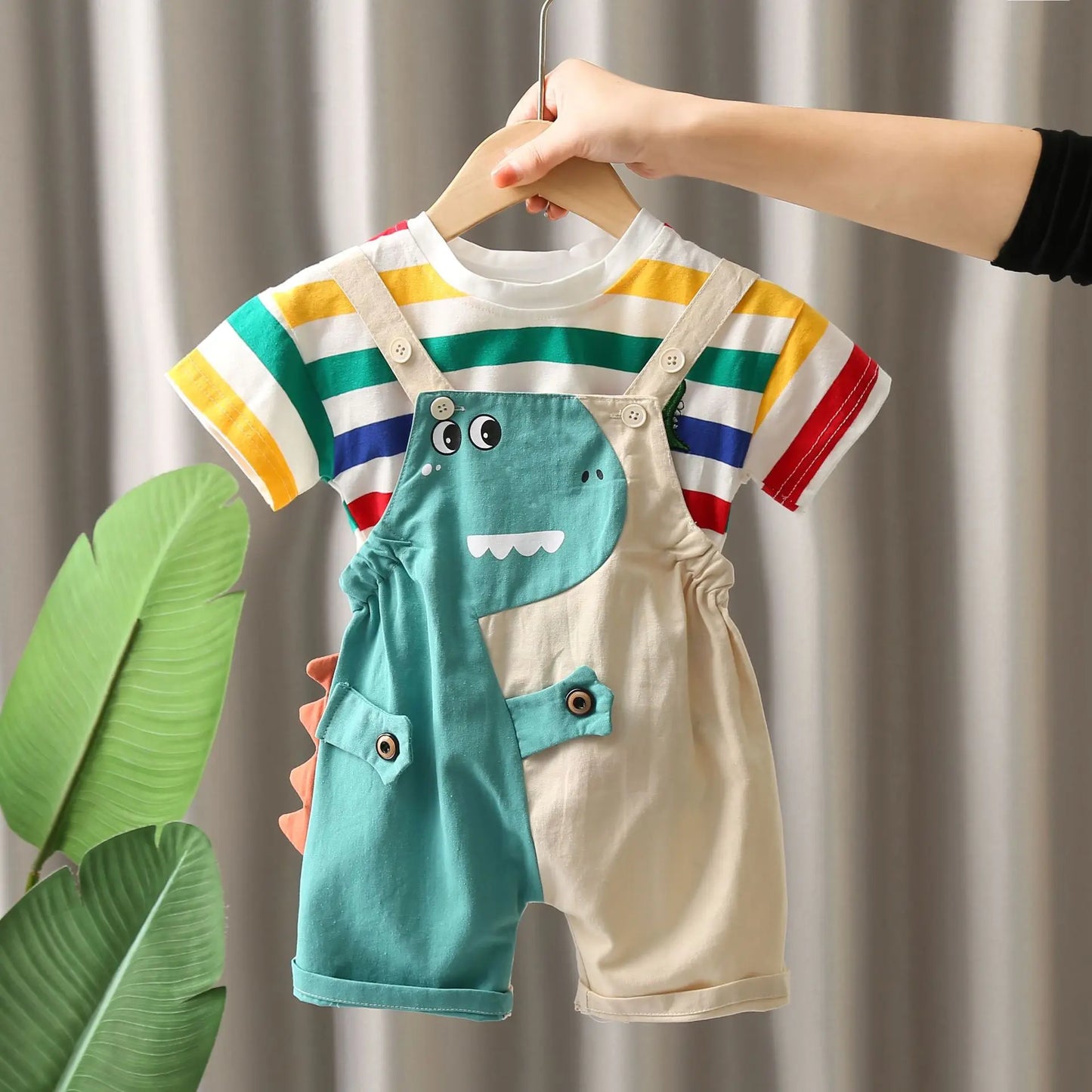 Dinosaur-Themed Striped Kids' Outfit