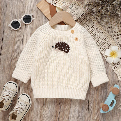 Hedgehog Embroidered Knit Sweater for Kids