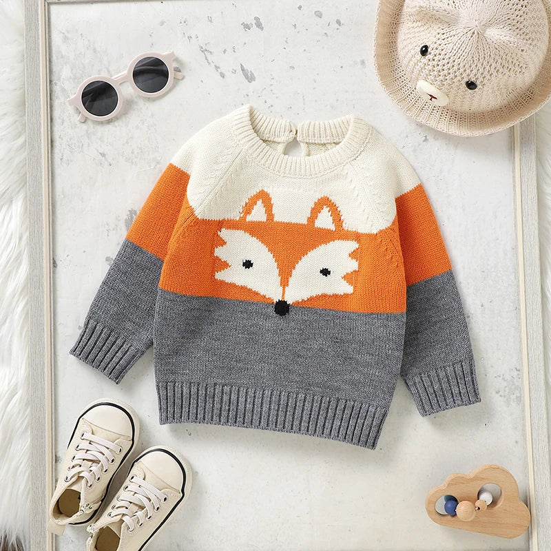 Fox Print Striped Sweater for Kids