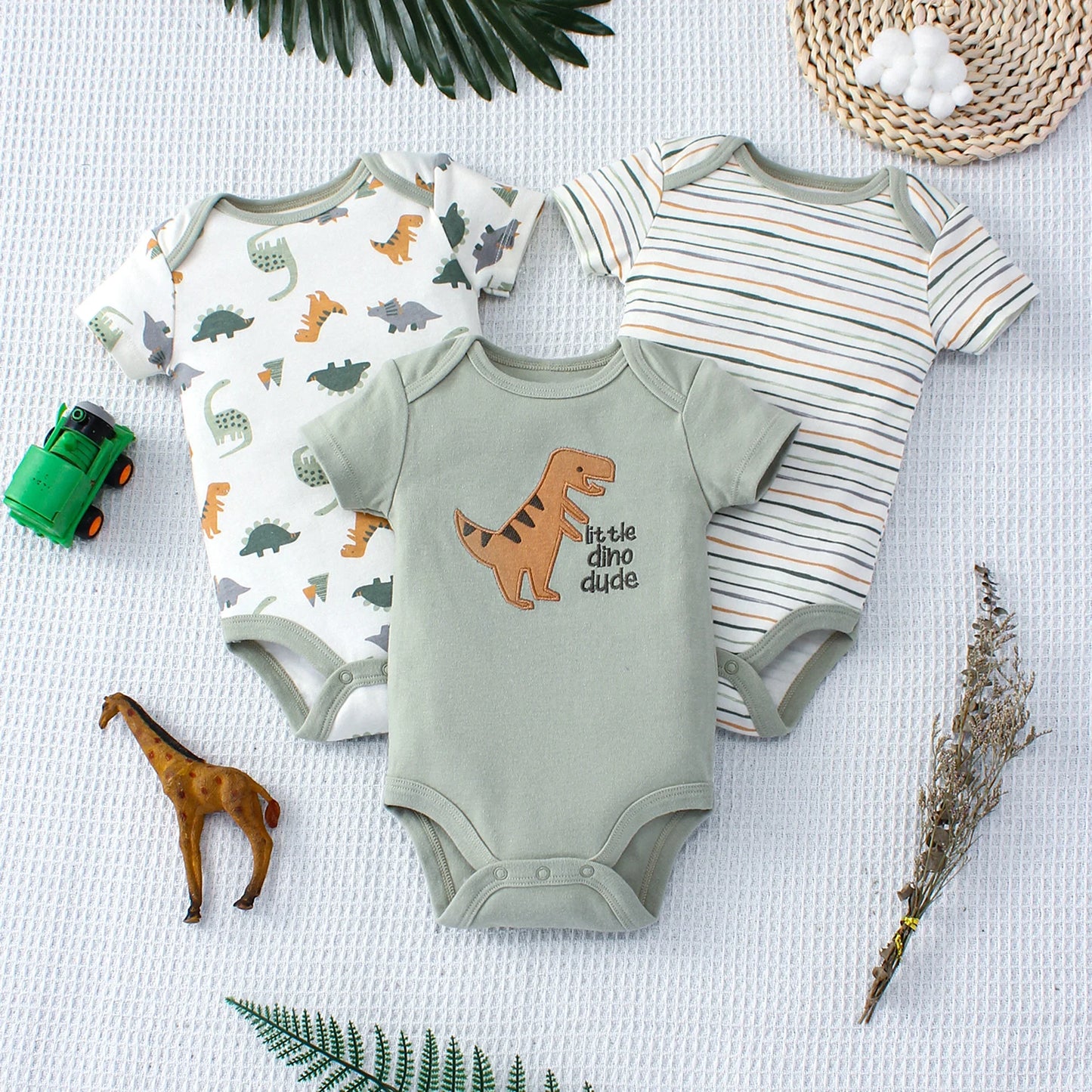 Dinosaur-Themed 3-Piece Infant Bodysuit Set