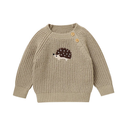 Hedgehog Embroidered Knit Sweater for Kids