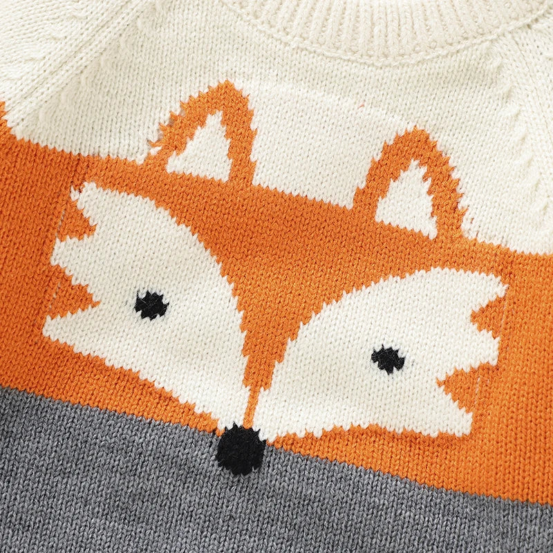 Fox Print Striped Sweater for Kids