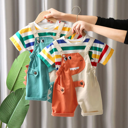 Dinosaur-Themed Striped Kids' Outfit