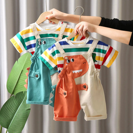 Dinosaur-Themed Striped Kids' Outfit