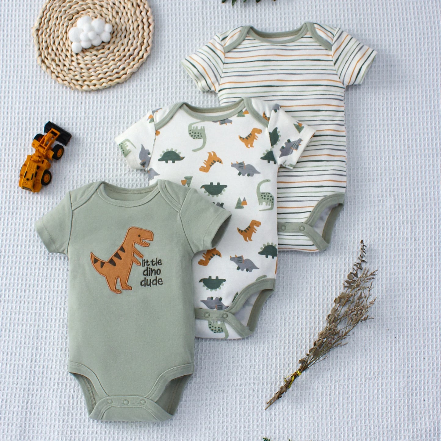 Dinosaur-Themed 3-Piece Infant Bodysuit Set