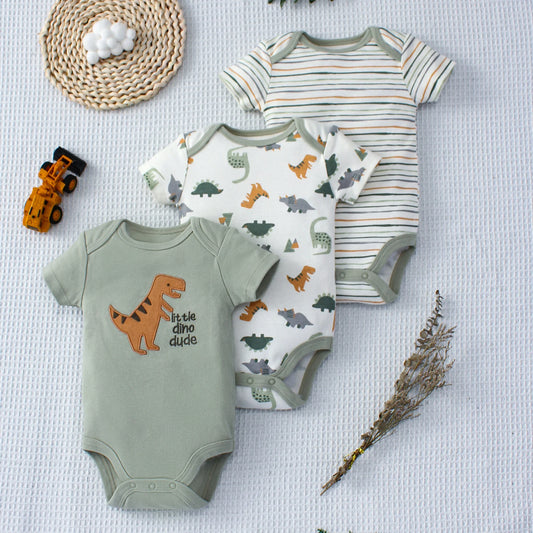Dinosaur-Themed 3-Piece Infant Bodysuit Set